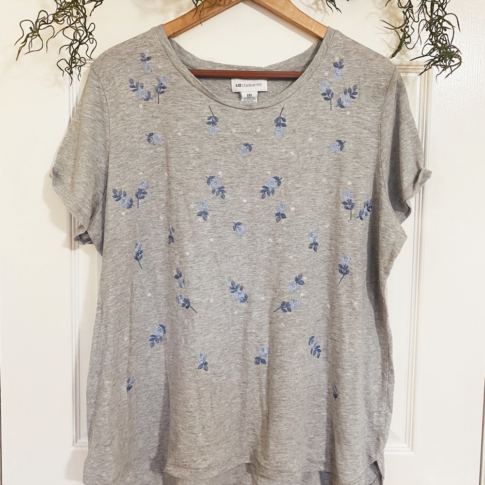 Embroidered Gray Casual Tee